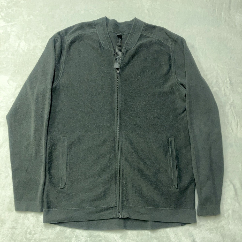 Lululemon Cloudy Pine Bomber Jacket Mens L Gray Knit Cardigan Full Zip Sweater